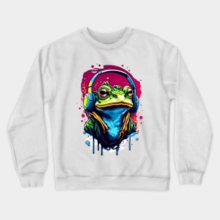 Funny Frog listening music art lovers gift Crewneck Sweatshirt